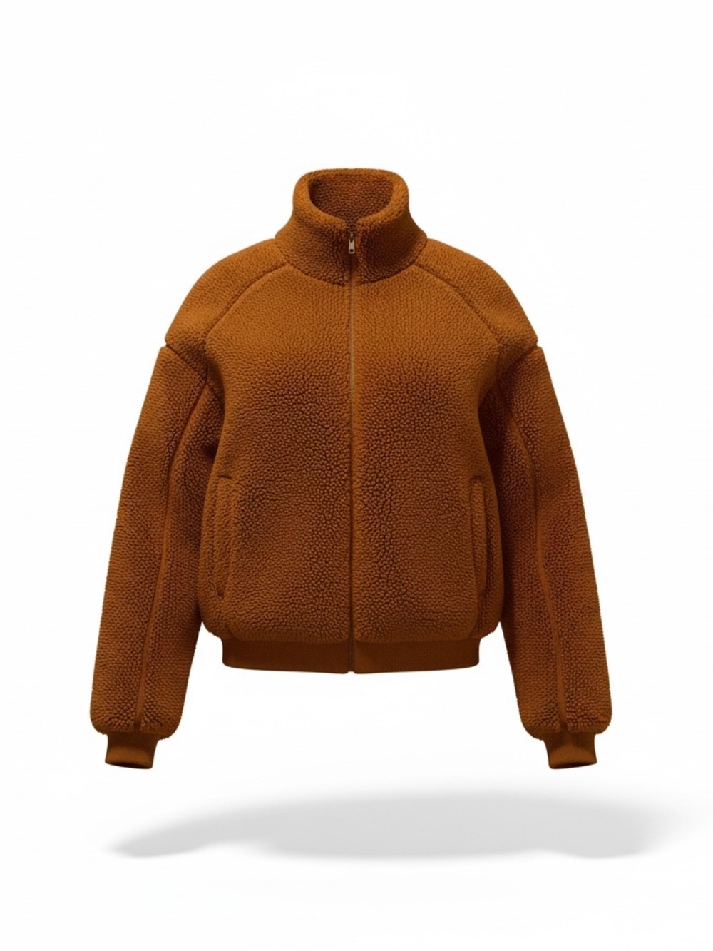 WeWoreWhat Teddy Zip-Up Jacket in Rust Brown